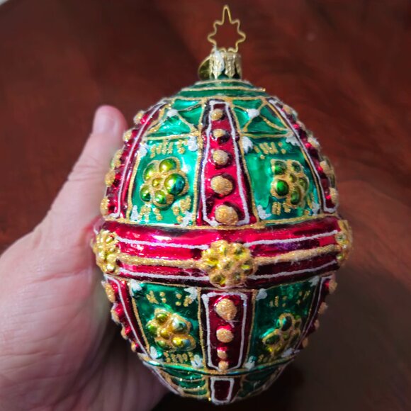 RARE CHRISTOPHER RADKO GOLD RED FABERGE EGG SAKS 5th AVE CHRISTMAS ORNAMENT - Picture 1 of 12